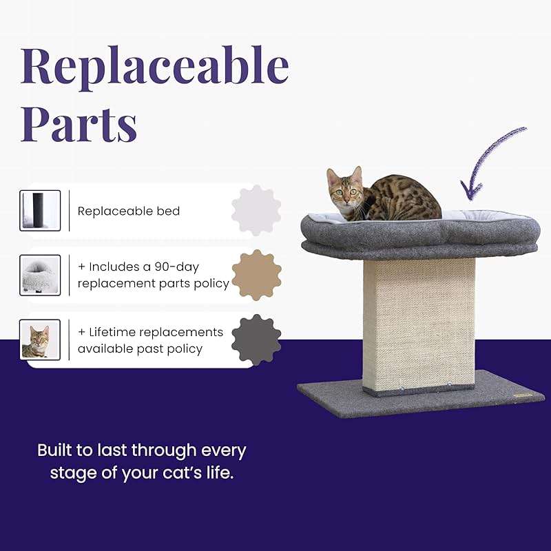 Catry Mellow 2-Level 19" Cat Tree with Large Washable Replaceable Bed, Big Sisal Post, Quick Assembly, Built to Last, Ideal for Small to Large Cats, Grey - Image 3