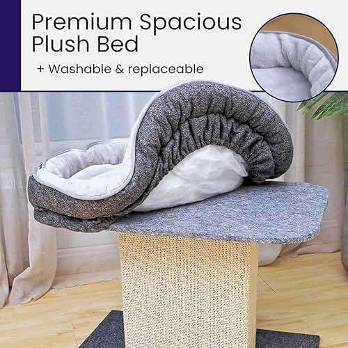 Catry Mellow 2-Level 19" Cat Tree with Large Washable Replaceable Bed, Big Sisal Post, Quick Assembly, Built to Last, Ideal for Small to Large Cats, Grey - Image 6