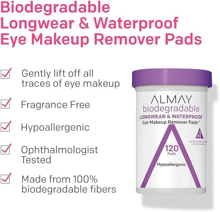 Almay Longwear & Waterproof Eye Makeup Remover Pads, 120 count(Packaging May Vary) - Image 2