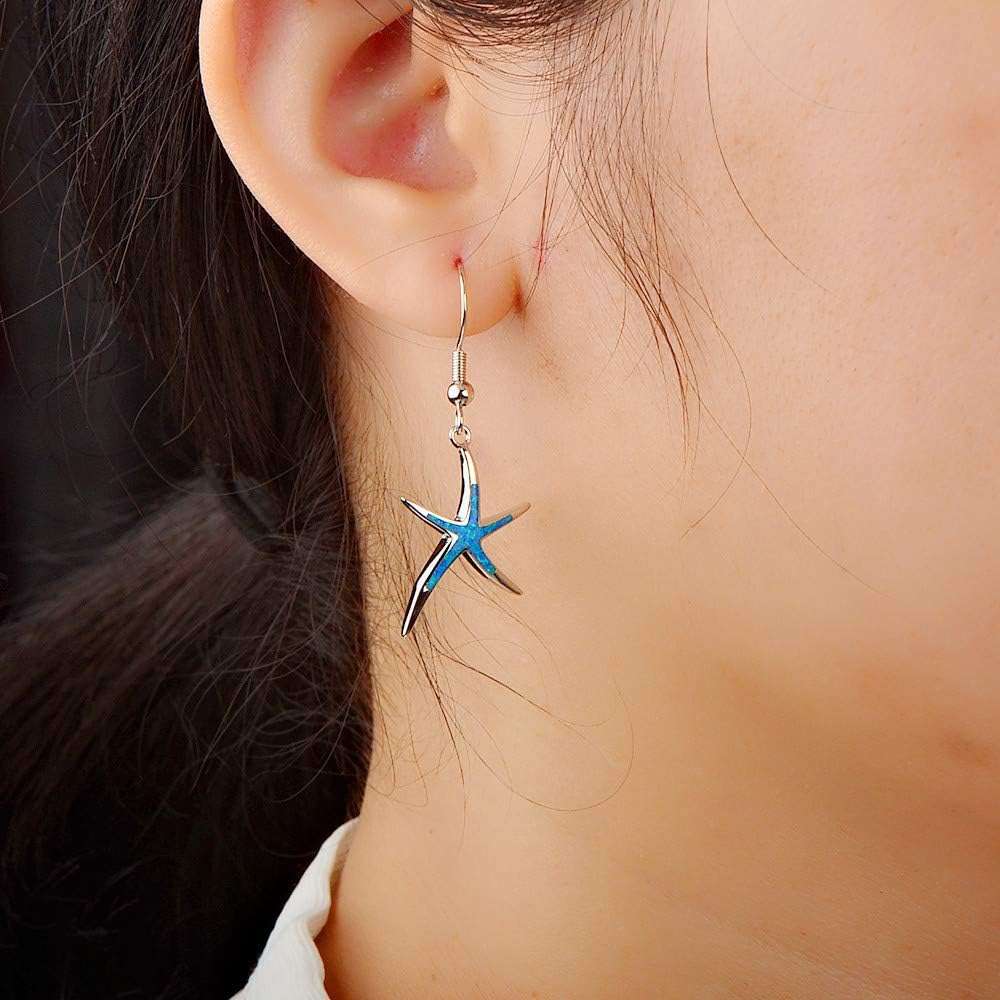 Yocoyee Starfish Turtle Necklace Earrings Jewelry Set with Blue Purple Opal Ocean Sea Animal Beach Jewelry for Women - Image 6