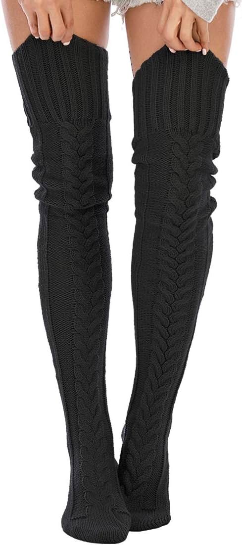 Leoparts Women's Cable Knitted Thigh High Boot Socks Extra Long Winter Stockings Over Knee Leg Warmers - Product Image