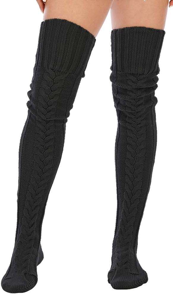 Leoparts Women's Cable Knitted Thigh High Boot Socks Extra Long Winter Stockings Over Knee Leg Warmers - Image 3