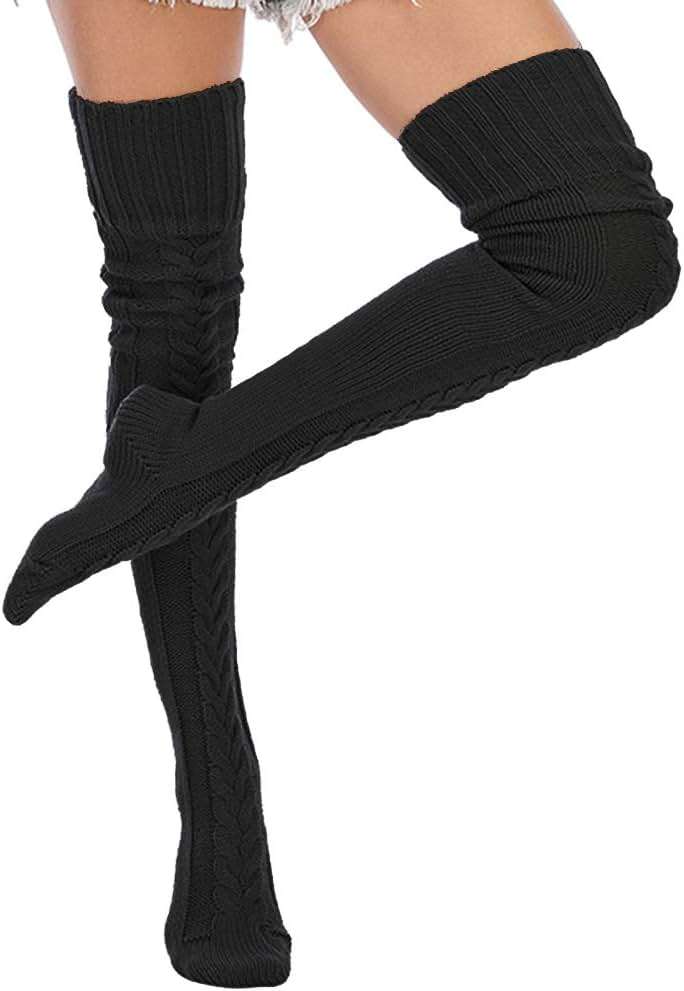 Leoparts Women's Cable Knitted Thigh High Boot Socks Extra Long Winter Stockings Over Knee Leg Warmers - Image 4