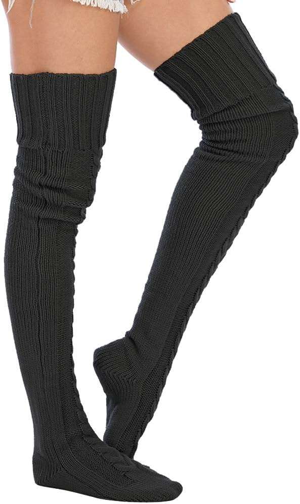 Leoparts Women's Cable Knitted Thigh High Boot Socks Extra Long Winter Stockings Over Knee Leg Warmers - Image 5