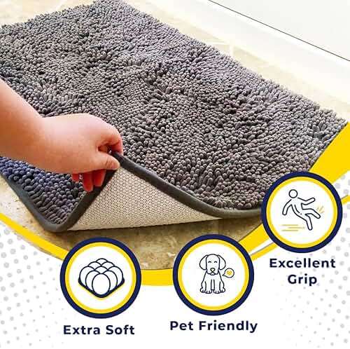 Muddy Mat® | Super Absorbent Door Mat Indoor, Microfiber Quick Dry Chenille Entryway Rug, Non-Slip Front Door Mat, Indoor Mats for Entryway, Machine Washable Pet Rug, Grey 30"x19" - Image 2