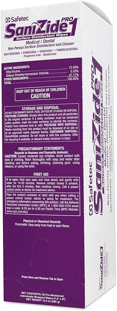 Safetec SaniZide Pro 1 Surface Disinfectant Wipes in 50ct Box (6/Case) - Image 2