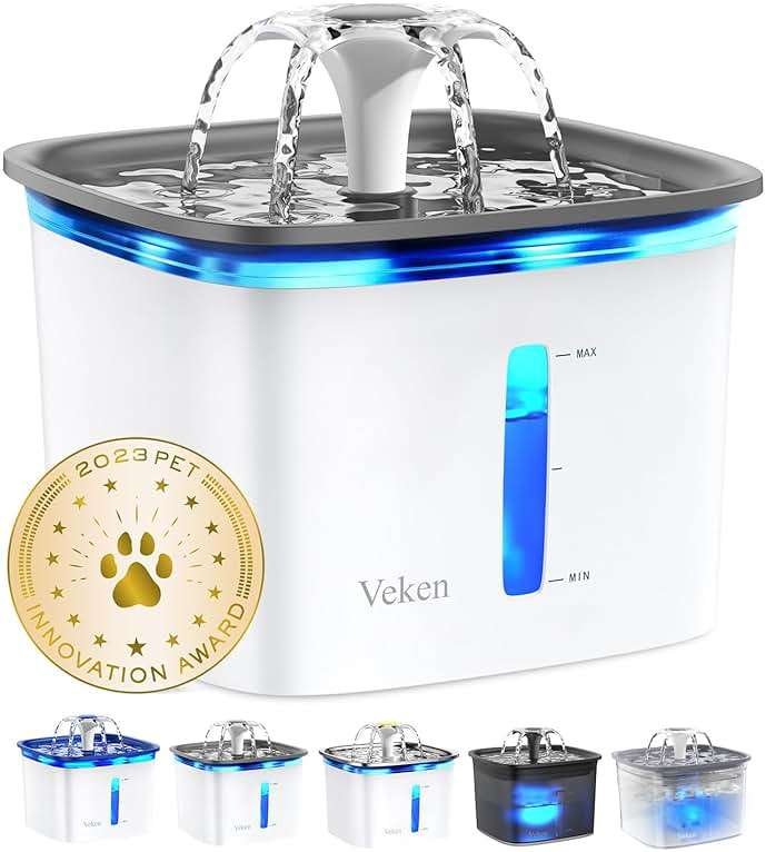 Veken Innovation Award Winner 95oz/2.8L Pet Fountain, Automatic Cat Water Fountain Dog Water Dispenser with Replacement Filters, Gifts for Christmas, Cats, Dogs, Multiple Pets (Grey, Plastic) - Image 1