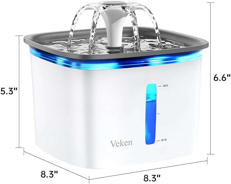 Veken Innovation Award Winner 95oz/2.8L Pet Fountain, Automatic Cat Water Fountain Dog Water Dispenser with Replacement Filters, Gifts for Christmas, Cats, Dogs, Multiple Pets (Grey, Plastic) - Image 2