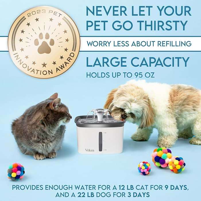 Veken Innovation Award Winner 95oz/2.8L Pet Fountain, Automatic Cat Water Fountain Dog Water Dispenser with Replacement Filters, Gifts for Christmas, Cats, Dogs, Multiple Pets (Grey, Plastic) - Image 4