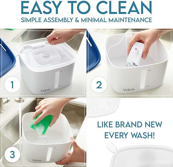 Veken Innovation Award Winner 95oz/2.8L Pet Fountain, Automatic Cat Water Fountain Dog Water Dispenser with Replacement Filters, Gifts for Christmas, Cats, Dogs, Multiple Pets (Grey, Plastic) - Image 6