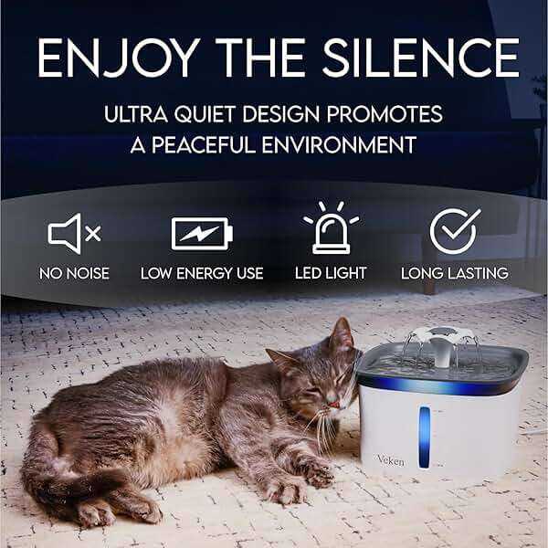 Veken Innovation Award Winner 95oz/2.8L Pet Fountain, Automatic Cat Water Fountain Dog Water Dispenser with Replacement Filters, Gifts for Christmas, Cats, Dogs, Multiple Pets (Grey, Plastic) - Image 7
