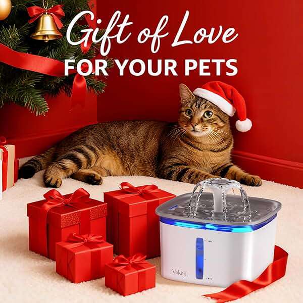 Veken Innovation Award Winner 95oz/2.8L Pet Fountain, Automatic Cat Water Fountain Dog Water Dispenser with Replacement Filters, Gifts for Christmas, Cats, Dogs, Multiple Pets (Grey, Plastic) - Image 9