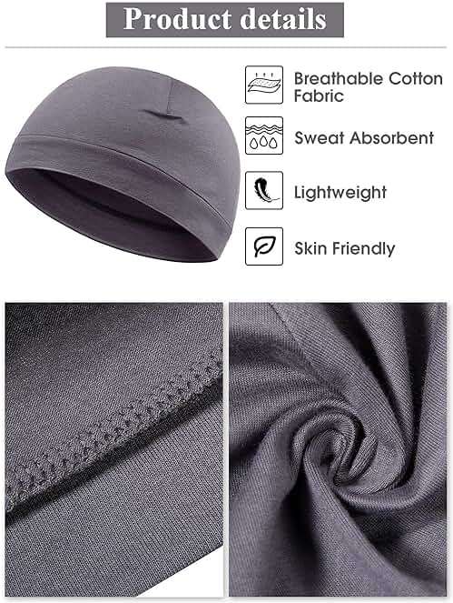 Syhood 6 Pieces Men Skull Caps Cotton Beanies Sleep Hats Multifunctional Helmet Liner Cap for Men and Women - Image 2