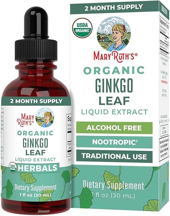 MARYRUTH'S Organics Ginkgo Leaf Liquid Drops | Herbal Supplement | Nootropic | Circulatory System & Nervous System Health | USDA Organic | Non-GMO | Vegan | 60 Servings - Image 1