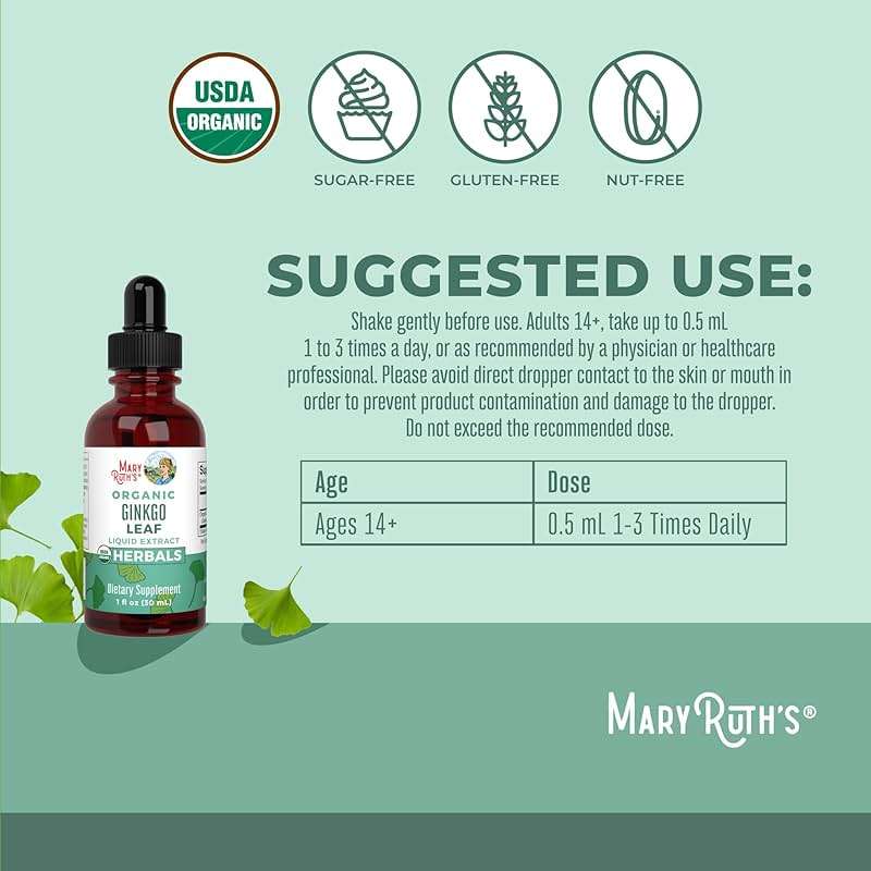 MARYRUTH'S Organics Ginkgo Leaf Liquid Drops | Herbal Supplement | Nootropic | Circulatory System & Nervous System Health | USDA Organic | Non-GMO | Vegan | 60 Servings - Image 3