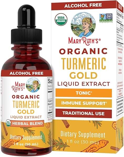 MARYRUTH'S Organics USDA Turmeric Gold Liquid Drops | Herbal Blend | Turmeric Curcumin | Black Pepper | Cassia Cinnamon Bark | Ginger Root | Immune Support | Non-GMO Project Verified | Vegan | 1oz - Product Image