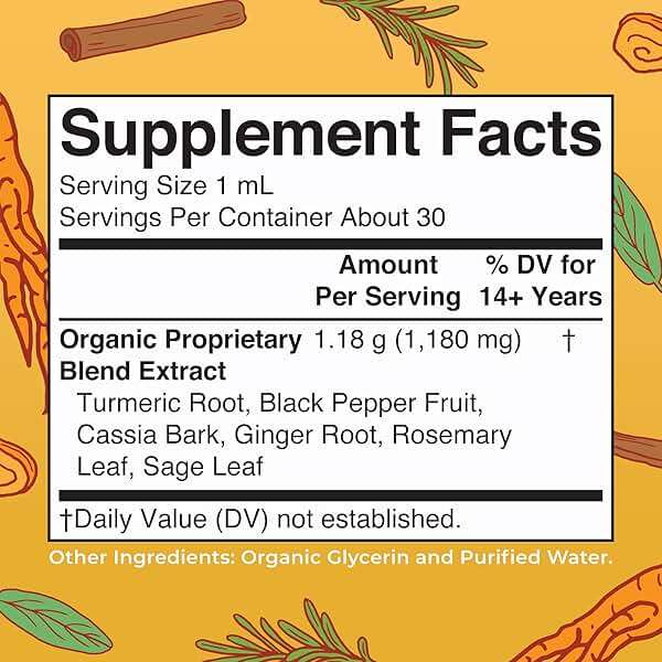 MARYRUTH'S Organics USDA Turmeric Gold Liquid Drops | Herbal Blend | Turmeric Curcumin | Black Pepper | Cassia Cinnamon Bark | Ginger Root | Immune Support | Non-GMO Project Verified | Vegan | 1oz - Image 5