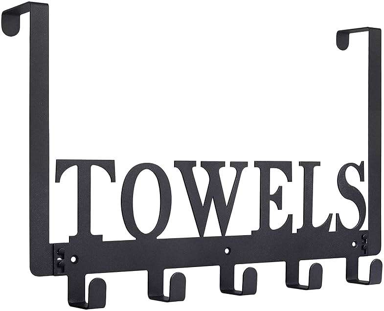 Kuhome Over The Door Hooks, Towel Holder for Bathroom, Door Mount Towel Rack Towel Hooks for Bedroom Beach Towels Bathrobe Wall Mount Hang on The Door Cabinet Cupboard Metal Sandblasted (Black) - Image 1