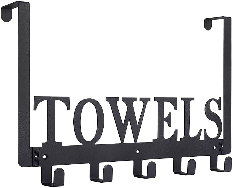 Kuhome Over The Door Hooks, Towel Holder for Bathroom, Door Mount Towel Rack Towel Hooks for Bedroom Beach Towels Bathrobe Wall Mount Hang on The Door Cabinet Cupboard Metal Sandblasted (Black) - Product Image