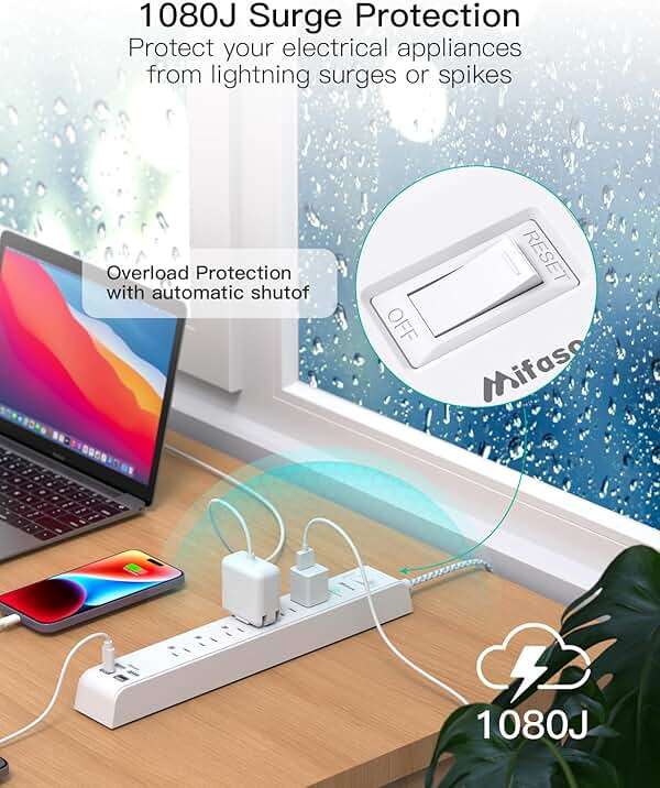2 Pack Power Strip, 12FT Long Extension Cord, Surge Protector with 6 Outlets and 4 USB Ports (2 USB C), Flat Plug Overload Protection, Extension Cord 10+ ft, Wall Mount for Home Office Dorm College - Image 5