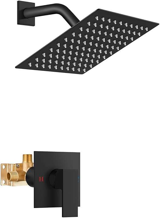 Airuida Shower Faucet Set Bathroom Rain Shower System SUS304 Stainless Steel Single Handle With Male Threads Rough-in Valve Shower Trim Kit 8 Inch Wall Mount Shower Head Matte Black - Image 1