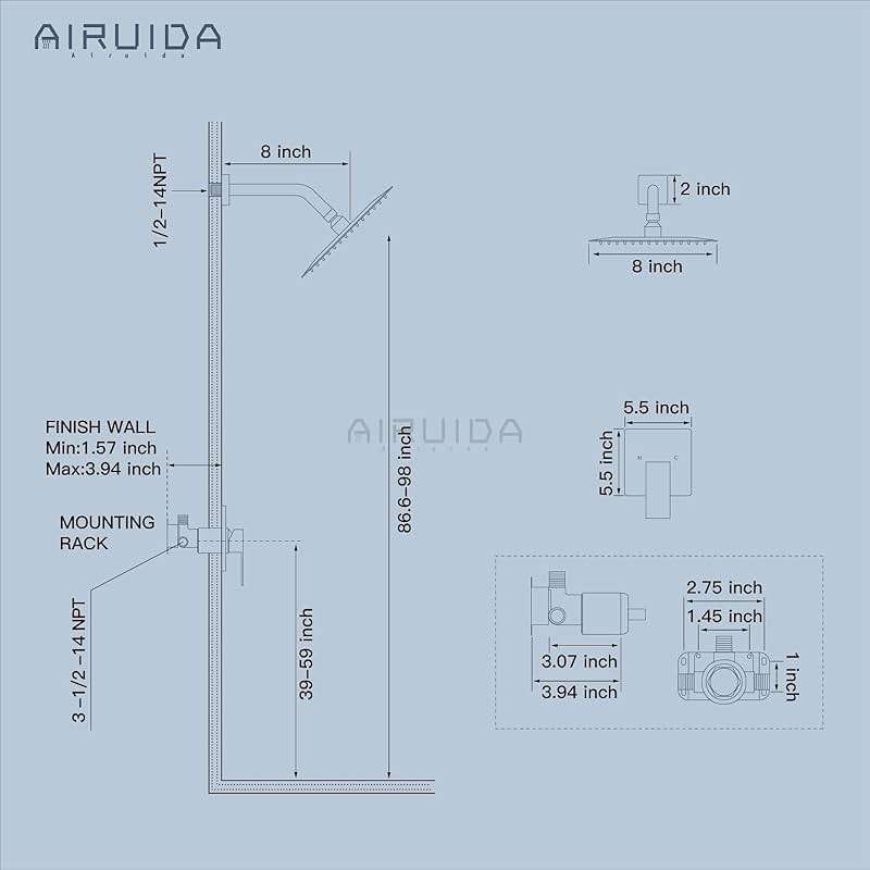 Airuida Shower Faucet Set Bathroom Rain Shower System SUS304 Stainless Steel Single Handle With Male Threads Rough-in Valve Shower Trim Kit 8 Inch Wall Mount Shower Head Matte Black - Image 6