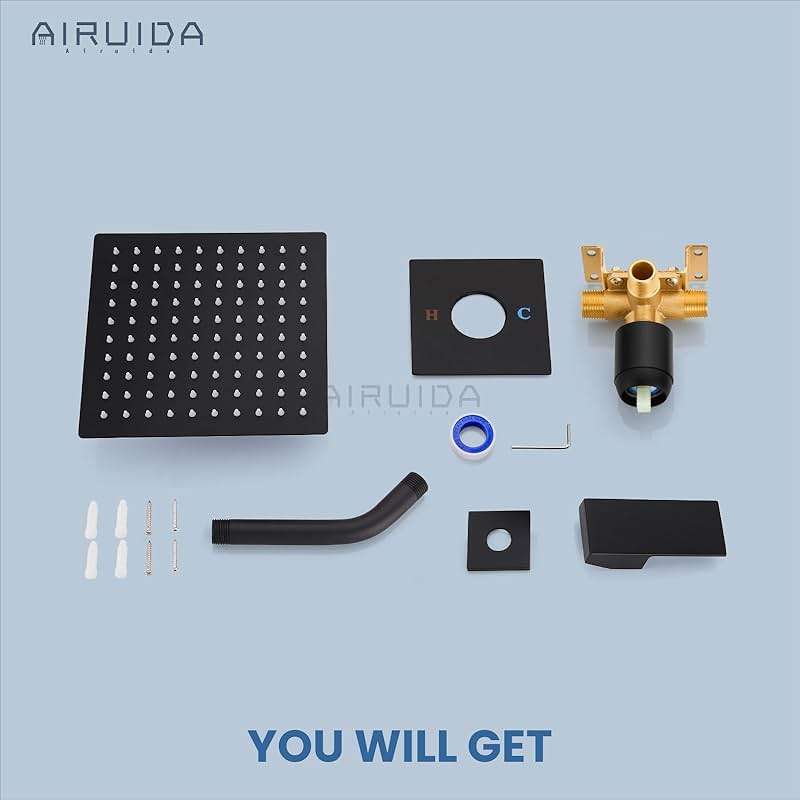 Airuida Shower Faucet Set Bathroom Rain Shower System SUS304 Stainless Steel Single Handle With Male Threads Rough-in Valve Shower Trim Kit 8 Inch Wall Mount Shower Head Matte Black - Image 9