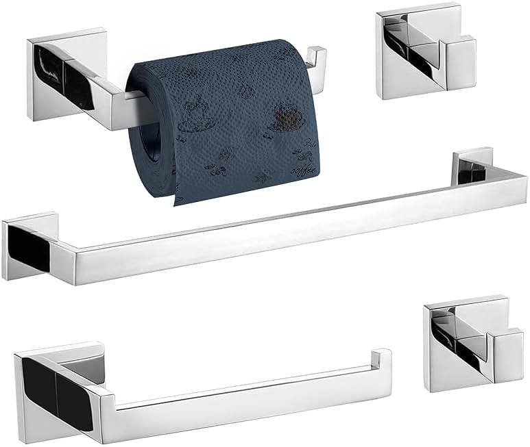 TURS 5-Piece Bathroom Hardware Set Polished Towel Bar Sets Include 23.4 Inch Towel Rail Hand Towel Bar Tissue Holder and 2 Towel Hooks, Stainless Steel Wall Mounted Towel Racks for Bathroom - Product Image