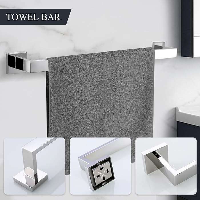 TURS 5-Piece Bathroom Hardware Set Polished Towel Bar Sets Include 23.4 Inch Towel Rail Hand Towel Bar Tissue Holder and 2 Towel Hooks, Stainless Steel Wall Mounted Towel Racks for Bathroom - Image 3