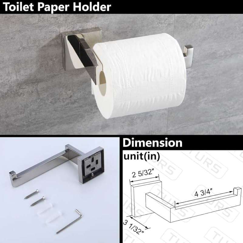 TURS 5-Piece Bathroom Hardware Set Polished Towel Bar Sets Include 23.4 Inch Towel Rail Hand Towel Bar Tissue Holder and 2 Towel Hooks, Stainless Steel Wall Mounted Towel Racks for Bathroom - Image 5