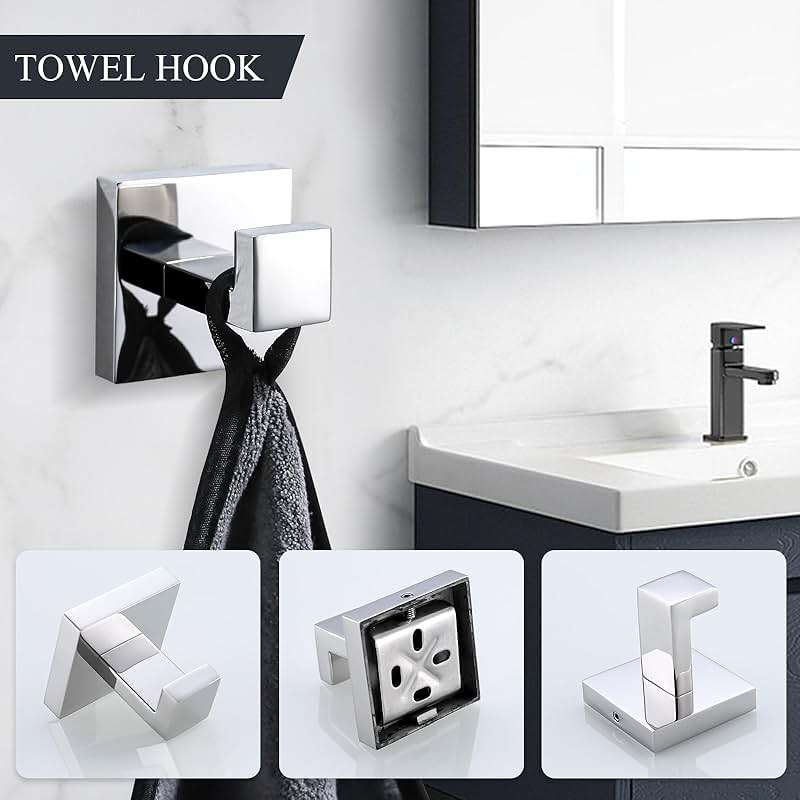 TURS 5-Piece Bathroom Hardware Set Polished Towel Bar Sets Include 23.4 Inch Towel Rail Hand Towel Bar Tissue Holder and 2 Towel Hooks, Stainless Steel Wall Mounted Towel Racks for Bathroom - Image 6