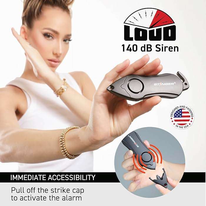 Stinger Personal Alarm Keychain Emergency Tool, Safety Panic Alarm Siren, Seat Belt Cutter, Glass Breaker, Security Device for Women Men Kid, Design in USA (Green Flower) - Image 4