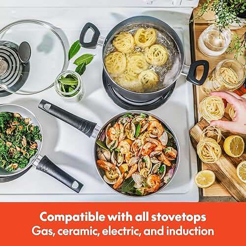 bella Cookware Set with Glass Lids with Nonstick, PFOA Free and Scratch Resistant Surface, Aluminum Bakeware, Pots and Pans, Storage Bowls & Utensils, Compatible with All Stovetops, 21 Piece, Gray - Image 8