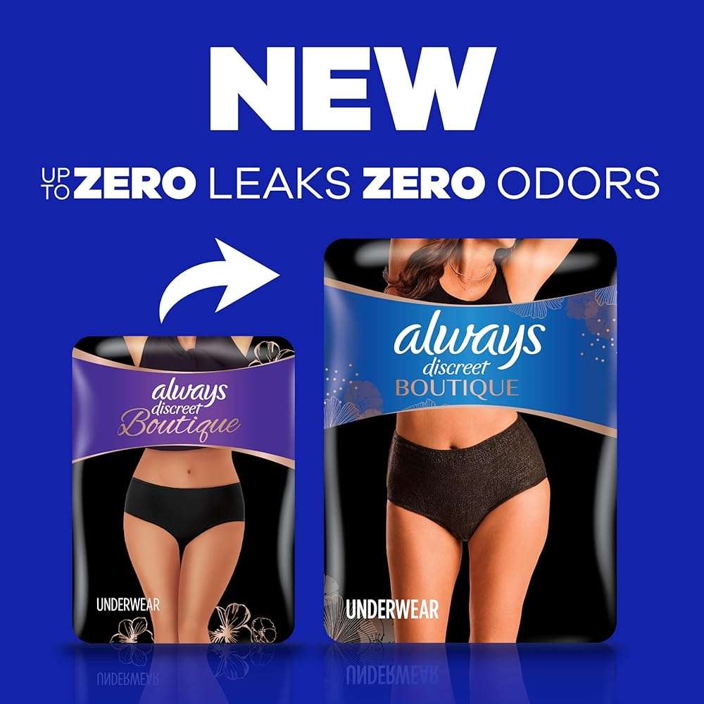 Always Discreet Boutique Incontinence and Postpartum Underwear for Women, Maximum Protection, Large, Black, 10 Count - Image 9