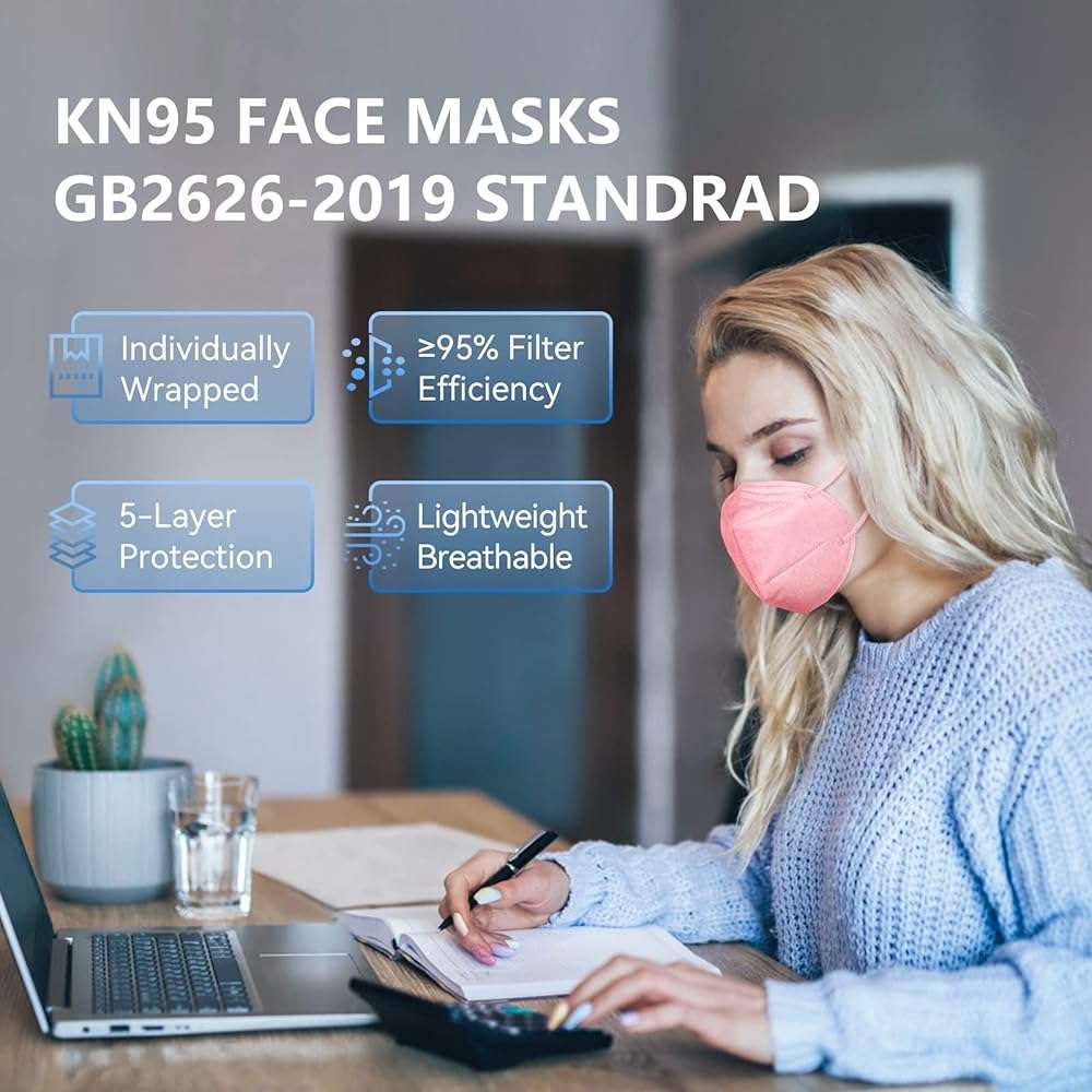 HALIDODO 60 Packs KN95 Face Mask, 5-Ply Comfortable Filter Safety Mask, Protective Face Cover Mask (White) - Image 2
