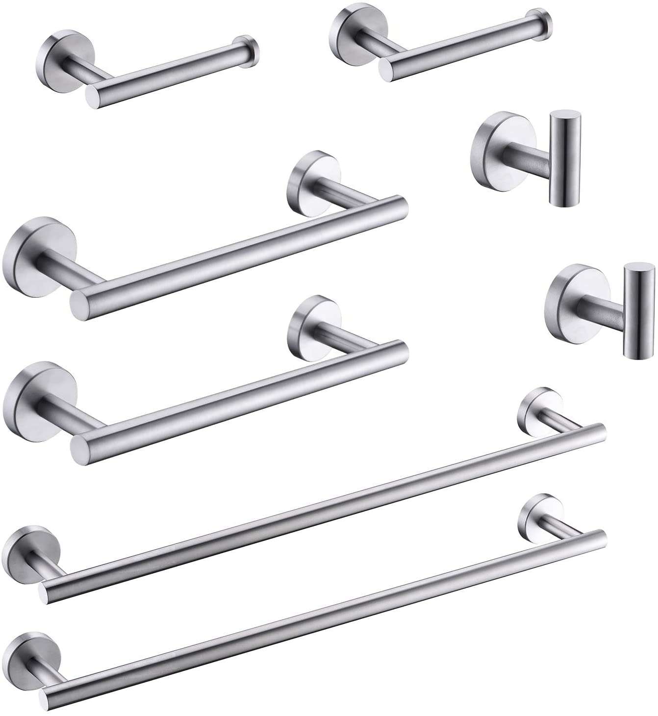 GIMILI 2 Pack 4 Piece Bathroom Hardware Set Brushed Nickel,Stainless Steel Bathroom Accessories Set, Towel bar Kit Wall Mounted, Toilet Paper Holder, Towel Bars, Robe Hook,Towel Rails and Rings - Image 1