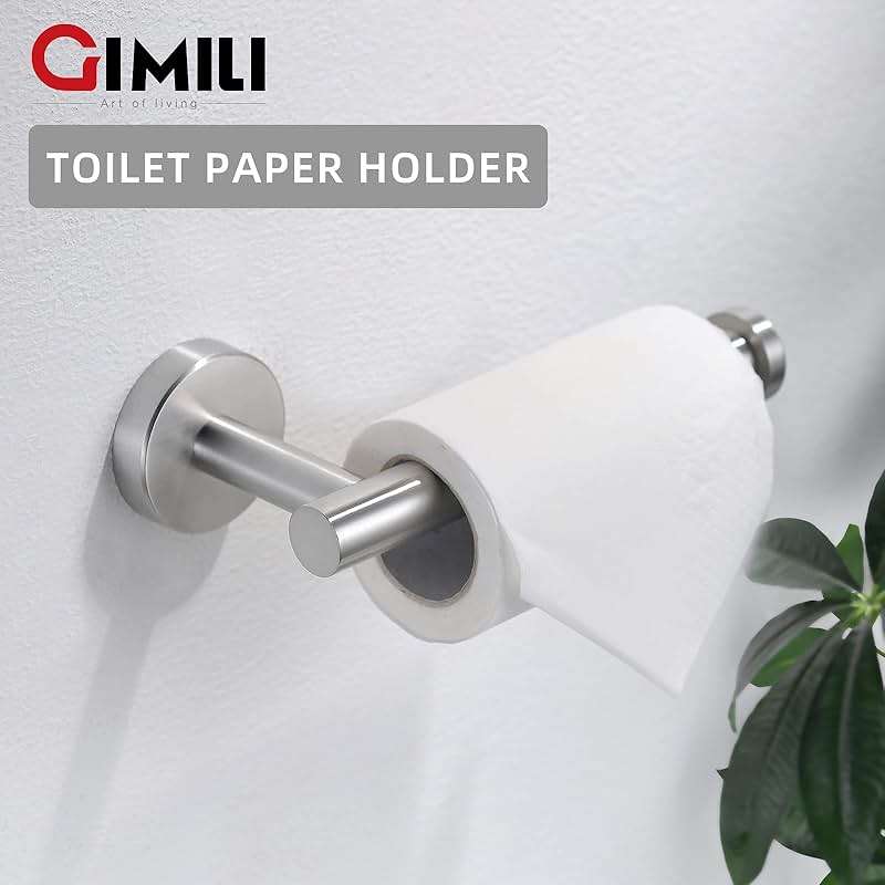 GIMILI 2 Pack 4 Piece Bathroom Hardware Set Brushed Nickel,Stainless Steel Bathroom Accessories Set, Towel bar Kit Wall Mounted, Toilet Paper Holder, Towel Bars, Robe Hook,Towel Rails and Rings - Image 4