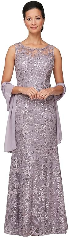 Alex Evenings Women's Long Sleeveless Mother of the Bride Dress with Shawl - Product Image