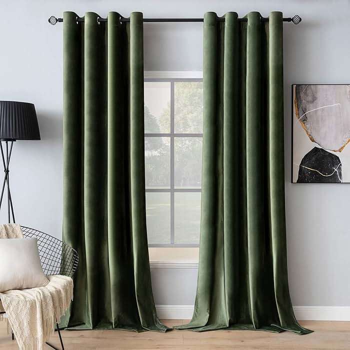 MIULEE Velvet Curtains Olive Green Elegant Grommet Curtains Thermal Insulated Soundproof Room Darkening Drapes for Classical Living Room Bedroom Decor 52 x 84 Inch Set of 2 - Image 1