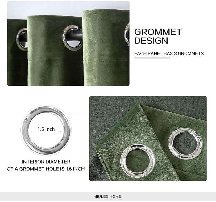 MIULEE Velvet Curtains Olive Green Elegant Grommet Curtains Thermal Insulated Soundproof Room Darkening Drapes for Classical Living Room Bedroom Decor 52 x 84 Inch Set of 2 - Image 2