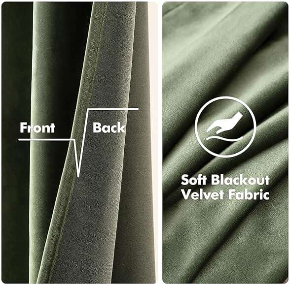 MIULEE Velvet Curtains Olive Green Elegant Grommet Curtains Thermal Insulated Soundproof Room Darkening Drapes for Classical Living Room Bedroom Decor 52 x 84 Inch Set of 2 - Image 3