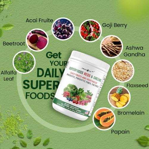 Superfood Reds & Greens Powder - 11.64 oz, Prebiotics & Probiotics for Digestive Health, Super Greens Powder with Ashwagandha for Gut Health, Immunity, Antioxidants, Strawberry Flavor, Vegan, Non-GMO - Image 7