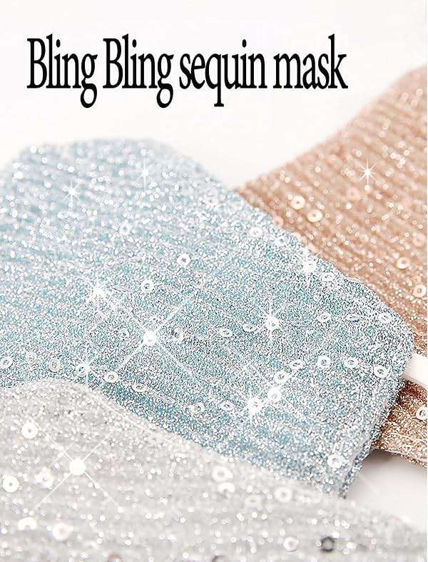 MLGDA Sparkly Sequins Mouth Masc Fashion Designer Glitter Cotton Face Cover With Adjustable Ear Loops Reusable Masquerade Party Nightclub Rave Festival Sequins Face Covering (Black) - Image 7