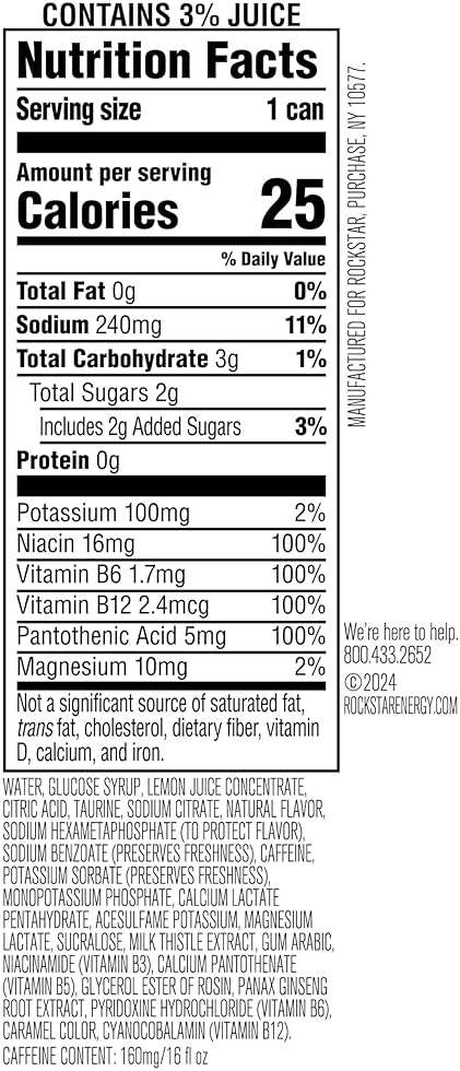 Rockstar Energy Drink with Caffeine Taurine and Electrolytes, Recovery Lemonade, 16oz (12 Pack) (Packaging May Vary) - Image 2