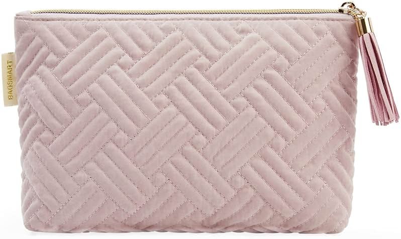 BAGSMART Small Makeup Bag, Elegant Cosmetic Pouch with Tassel, Soft Water-Resistant Travel Organizer for Women, Cosmetics & Everyday Essentials, Pink - Product Image