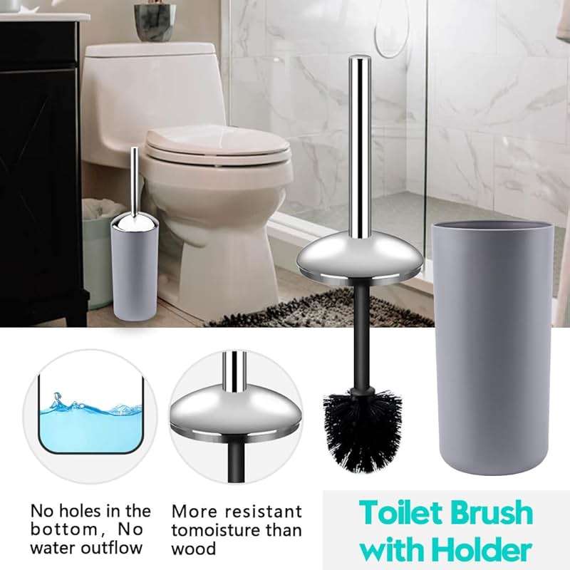 Papillon Bathroom Accessories - 6 Piece Plastic Gift Toothbrush Holder,Toothbrush Cup,Soap Dispenser & Dish,Toilet Brush Holder,Trash Can,Tumbler Straw Set (Gray) - Image 5