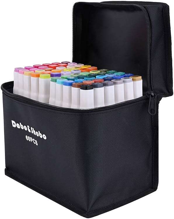 Dabo&Shobo 60 Colors Drawing Markers, Dual Tip Markers, Fine & Chisel Coloring Marker for Adult Coloring And Sketching - Image 1