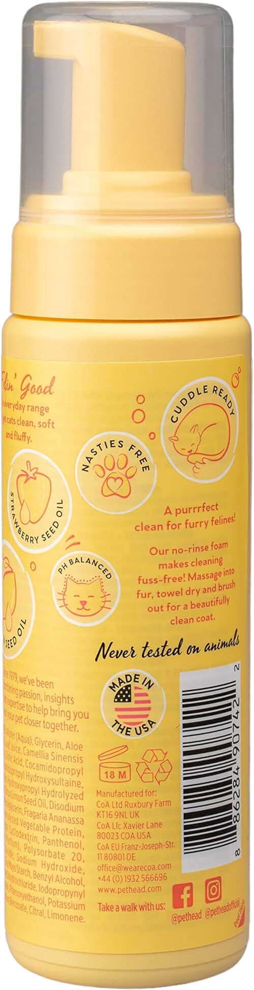 Pet Head Felin' Good Cat No Rinse Foam | Fruity Scent with Aloe Vera | Dry Cat Shampoo for Smelly Cats | Vegan | Lick-Safe | Gentle Formula for Kittens | Made in USA | 6.7 fl. oz. - Image 2