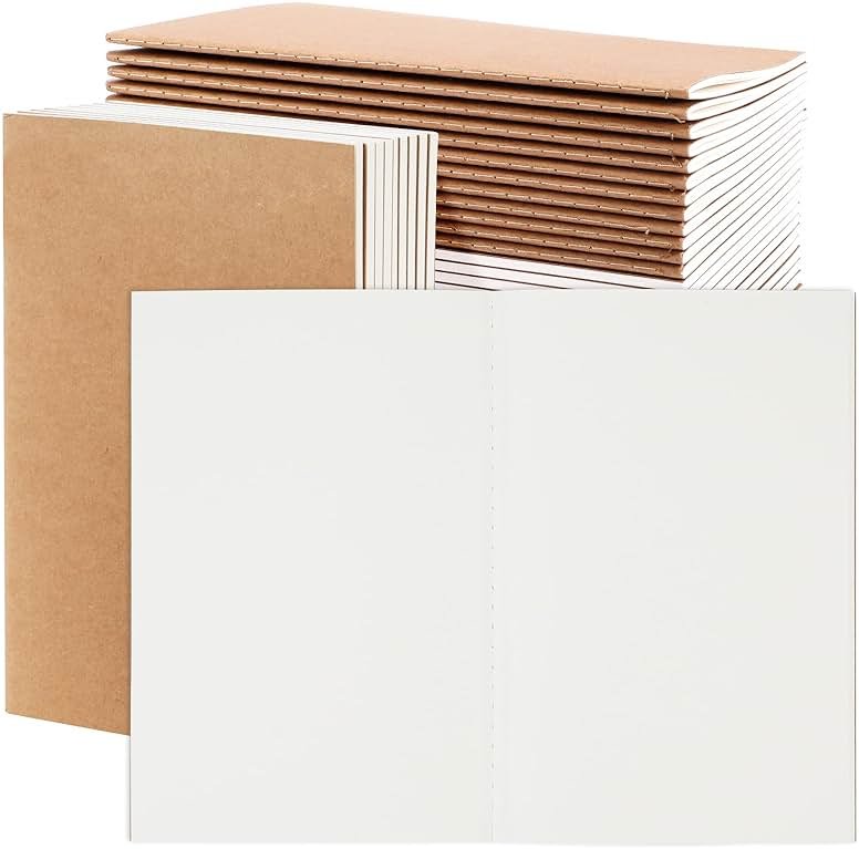 EOOUT 24 Pack Blank Kraft Notebooks, A5 Journals Notebook Bulk, Unlined Paper Sketchbooks, 8.3x5.5in 60 Pages Travel Journal Set for Journaling, Student, Kids, Writing - Product Image