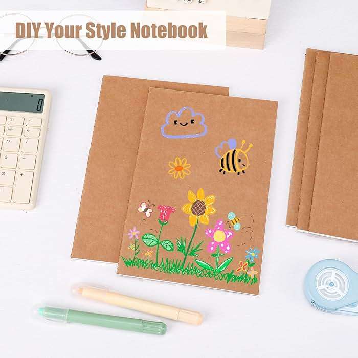 EOOUT 24 Pack Blank Kraft Notebooks, A5 Journals Notebook Bulk, Unlined Paper Sketchbooks, 8.3x5.5in 60 Pages Travel Journal Set for Journaling, Student, Kids, Writing - Image 6
